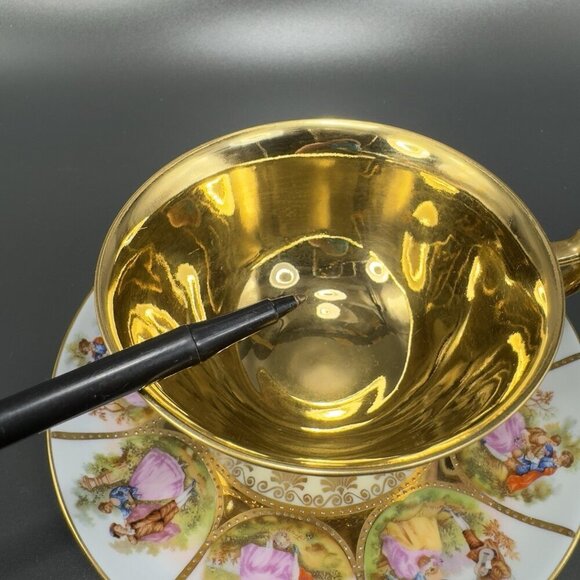 NC Western Germany Love Story Set Teacup Saucer Set Fine Porcelain Heavy Gold - Picture 11 of 16